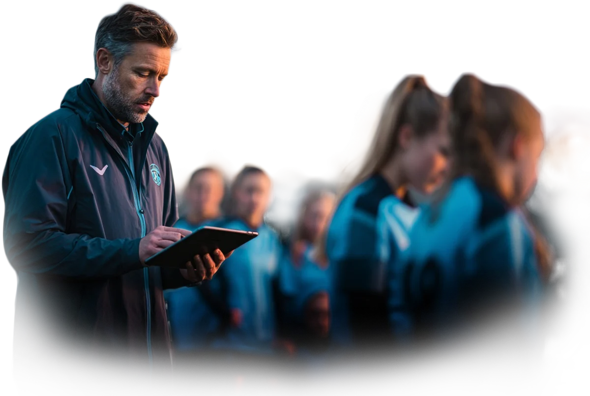 Illustration of a coach using Clubrovia on a tablet